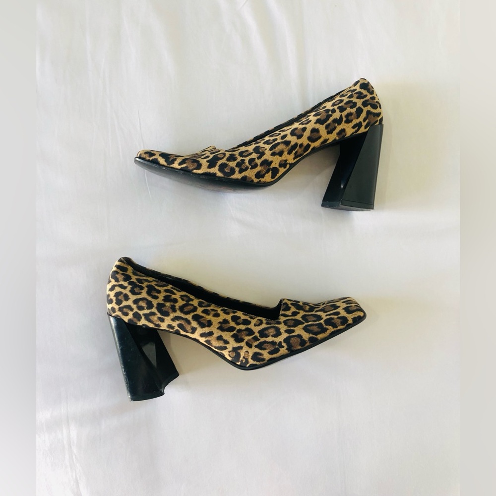 Nine West Leopard Print Block Heel Pumps in Tan and Black